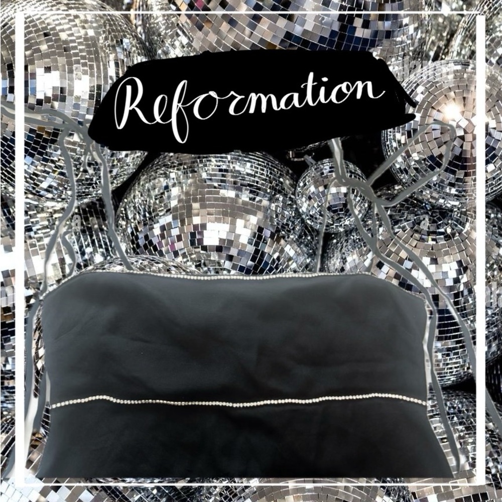 Reformation Black Nixa Mini Dress with Silver Jewel Detail